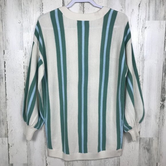 Wild Fable striped sweater puff sleeves v neck oversize cozy tunic length small - Picture 6 of 7